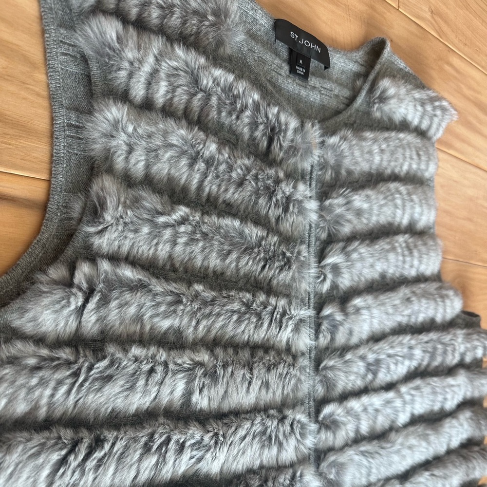 St. John Rabbit Fur Zip Up Vest - Picture 1 of 5